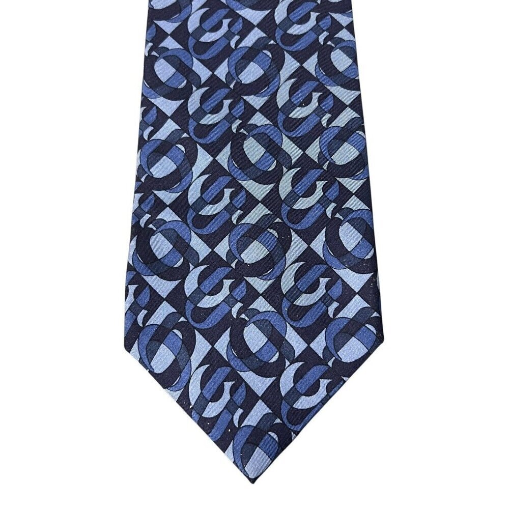 Gucci Silk Geometric Tie Blue Made in Italy Necktie